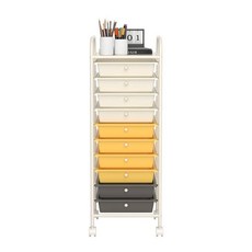 OFFICEJOY 보관 카트 서랍 10개가 있는 롤링 유틸리티 휴대용 손잡이 및 잠금 가능한 바퀴 모바일 종이 장난감 정리함 홈 오피스 학교 교사를 위한 대용량 (그라데이, 옐로우_161820