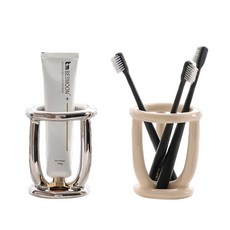 욕실 화장실 칫솔 치약 홀더 두가지색 1개, 크림색+실버 × 2개
