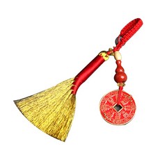 佐運門 開光 八卦化煞錢金掃帚吊飾 金掃把 掃除霉運 轉運 開運 錢幣 避小人 防暗箭 招貴人 老師親筆開光, 1個, 金掃帚-八卦化煞錢,不開光不淨化金掃帚