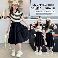 女童連衣裙2025夏季新款中大兒童韓版條紋拚接寬鬆洋氣無袖公主裙 4DOX