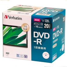 Verbatim DVD-R CPRM VHR12JP20D1-B 1회 녹화용 120분 20장 5㎜ 플라스틱 케이스 화이트, 상세페이지 참조, 1개