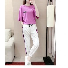 【束腳顯瘦】運動套裝 女裝套裝 兩件套 哈倫褲 九分褲 短袖T恤 外貿原單 冰絲透氣 夏季休閒 健身瑜伽