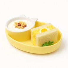 모니 실리콘 이유식 그릇 2구 흡착 트윈볼+캣볼, 1개, 허니레몬