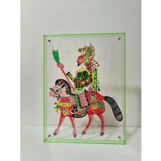 皮影 騎馬 武將 牛皮雕刻 手工上色 36x29cm, 如圖所示, 1個