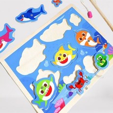 원목낚시 퍼즐 낚싯대장난감, 블루색 외 혼합색상, 상세설명 참조, 1개