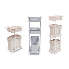 대용량형 바퀴달린 이동식 빨래바구니 세탁2단 세탁바구니3단 더블세탁3단 총7종류중에 선택하세요 전원, 더블세탁3단 크리스탈베이지색