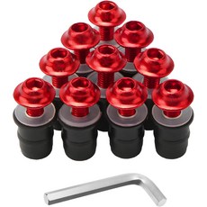 LKAHG 10PCS 모터사이클 윈드실드 볼트 나사 키트 M5 15mm 알루미늄 합금 윈드스크린 바디 마운팅 너트 세트 오토 페어링 패스너 액세서리 모터 자전거용 범용블랙, Red