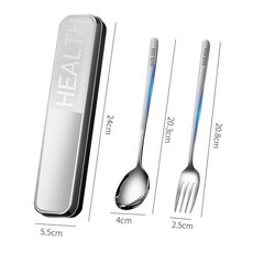 304不鏽鋼餐具組：筷子、湯匙、叉子三件套，便攜收納盒，學生環保餐具, 304（勺+叉）+不銹鋼盒, 1個