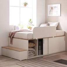 삼익가구 테리 슬라이딩 높은 수납 벙커 침대 빅수납 침대 세트 (안전가드+계단포함), 화이트_매트제외