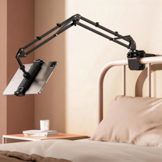 SOTCAR 침대형 태블릿 핸드폰 거치대 강화형 + 집게 고무패드 베이스 아이패드/갤럭시탭/삼성 갤럭시 핸드폰 거치대, 블랙, 1개, CT08