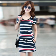 COSYEVNO 여성 반팔티 원피스 슬림핏 스트라이프 여름 트레이닝 미니스커트