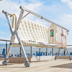 折疊晾衣架 落地室內家用臥室陽臺雙桿 不銹鋼室外伸縮桿曬被子, 鍍鋅三桿加粗穩固款1.6米,默認