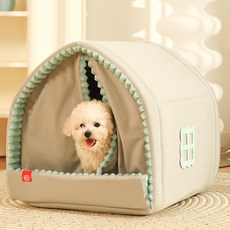 寵物保暖房子睡窩 可愛帳篷屋 中小型犬貓適用, 暖暖cute屋雙門簾,S：39x36x36 建議4kg1, 1個