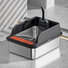 不鏽鋼幼貓貓砂盆 加厚加高 半封閉防外濺貓廁所, 1個, 43.5*33.5*20cm-底盤10