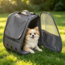 이후쿠 강아지 가방 백팩 초경량 3면통풍 접이식 고양이 이동가방, 1개, 그레이