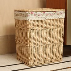 라탄 빨래 바구니 사각 뚜껑 빨래통 세탁바구니 바스켓, P. 오리지널 컬러 바구니  로즈 안감, C. 크기가, 1개