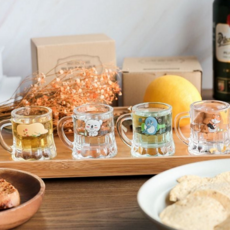 소주 잔 귀여운 유리 선물 소주 잔 홈술 주방 맥주, 맥주소주잔, 사대천왕 (A)set