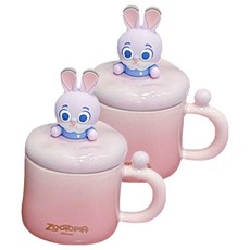 StarR 주토피아 뚜껑 머그컵 350ml, 2개, 핑크주디