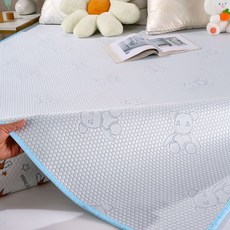 夏季A類冰豆豆隔尿墊 夏季涼蓆 涼感床單 親膚 裸睡 防水 透氣 可水洗, 冰豆隔尿墊【藍色】,70*100釐米, 1個