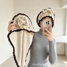 乾髮帽 女 速乾吸水 花邊 加厚 可愛髮帽 浴帽, 乳白色, 1個