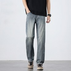 男士窄版寬鬆牛仔褲 春秋新款潮流長褲 街頭時尚直筒褲