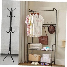 이단 구조 철제 프레임 의류 보관 시스템 하단 신발 수납 선반 포함 원룸 침실, 베이직 행거 블랙, 베이직 행거 블랙