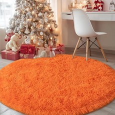 침실용 원형 오렌지 러그 1.2m(4피트) 원형 부분 러그 거실용 부드럽고 푹신한 샤그 카펫 십대 소녀 소년 아기방 기숙사 홈 데코 미적