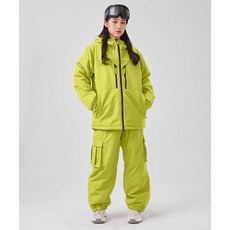 여성 스키복 공용 보드복 세트 스노우보드복 스키 방한 방수 두꺼운 상하세트, 1개, 형광옐로우