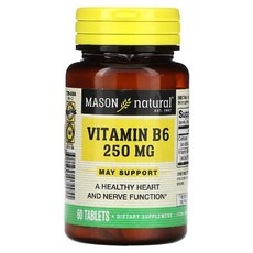 Mason Natural 비타민B6 250mg 60정 칼슘 피리드옥신 단백질, 1개