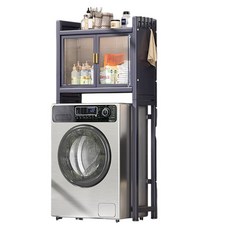 【品樂生活】極境鐵灰大容量雙開門洗衣機馬桶兩用架/洗衣機架/馬桶架/馬桶上架/冰箱架/脫水機架/帶門馬桶架/浴廁架/浴櫃, 鐵曜灰, 1個