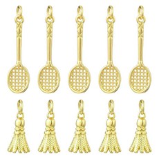 Clotiry 황동 배드민턴 펜던트 골든 컬러 라켓 스포츠 참 주얼리 목걸이 팔찌 제작용 12개, Clotiry 황동 배드민턴 펜던트 골든 컬러 라켓 스