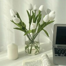 생화 느낌 화이트 튤립 조화 꽃 6송이 세트, 1개, 퓨어화이트