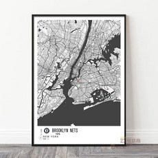 巨匠工廠家居北歐風國外nba城市地圖裝飾畫客廳玄關書房擺畫定制籃球掛畫, 布魯克林（籃網）,30*40cm（ps邊框）