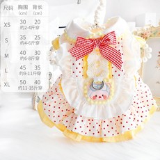 狗狗貓咪春夏薄款公主裙 紅點黃熊牽引洛麗塔小型犬寵物服飾, 黃色,L號, 1個