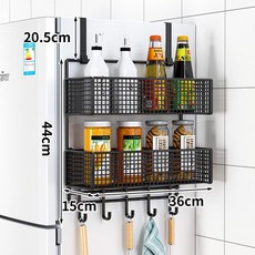 주방 냉장고 옆 수납 정리 단층 걸이 선반 다층 다용도 조리도구, 1칸, 1x1m, 블랙 이층 대형 후크 포함