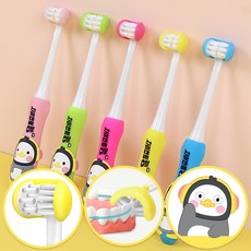 베이비 펭수 3D칫솔모 아동 칫솔 5색, 베이비 핑크, 그린, 옐로우, 핑크, 블루, 1세트, 5개입