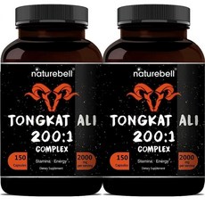 Tongkat Ali 200:1 (롱잭) 남성용 추출물 1회 제공량당 2000mg 인도네시아 원산지 Eurycoma Longifolia | 에너지 체력 및 남성 건강 지, 2개, 150정