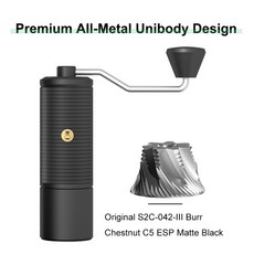 TIMEMORE Chestnut C5/C5ESP 휴대용 수동 커피 그라인더 핸드 에스프레소 S2C 42mm 버 내부 더 높은 연삭 효율성, C5ESP Black