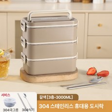 대용량 도시락통 전자레인지 가열 도시락 스테인리스 다층 도시락통 직장인 학생 휴대용 도시락통, 1개, 카키