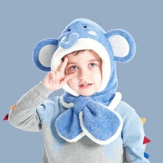 어린이 방한 모자 목도리 세트 키즈 아기 키즈방한화, 긴 코 코끼리