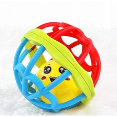 寶寶鈴鐺球 軟膠鈴鐺球 手搖鈴 手搖棒 雙頭鈴鐺球 大號手抓球 嬰兒啞鈴 抓握訓練玩具 聲響玩具, 1個, 大號拼色鈴鐺球