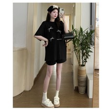 임산부 반팔티 봄 여름 캐주얼 여자 리본 라운드 반팔 티셔츠 루즈핏 임부복 상의 zzl
