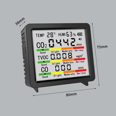 가정용 벽걸이 이산화탄소 포름알데히드 감지기 와이파이 공기질 계량기 CO2 HCHO PM2.5 PM10 TVOC AQI, [01] White  Black, 1개