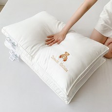 베개 순면 대두섬유 베개 A급 60수 장섬유 면 플래티넘 곰 자수 호텔 베개 코어 도매, 화이트, 48*74cm(낮은 베개)