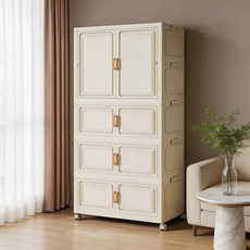 대형 접이식 폴딩 리빙박스 수납함 이동식 접이식 수납장 가정용 다용도 옷 수납장비키니 옷장, 1단 옷장+3단 수납장(80×36×158.5cm)