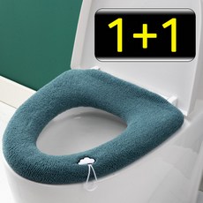 1+1 극세사 변기 시트 커버 손잡이 일체형 따뜻한 변기방석, 그린, 2개