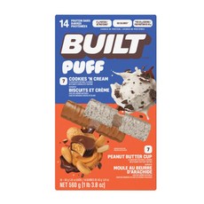 빌트 퍼프 바 쿠키 앤 크림 및 땅콩 버터 컵 Built Puff Bar Cookies 'n Cream and Peanut Butter Cup 560g, 1개