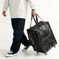 NABIYA 접이식 롤링 카트 대용량 대형 쇼핑 장바구니 제니 타포린백 캠핑 가방, 1개, 블랙