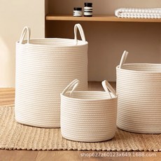 Art&Storage 棉線收納籃 手工編織儲物桶, 白色,小號