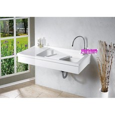 愛琴海廚房 台灣製 U-6120 120公分 壁掛式大洗衣台 平台 壓克力人造石 壁掛架 活動式洗衣板 洗手台, 1個, 右水槽+左平台